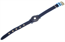 Load image into Gallery viewer, Strapets leather dog collar with matching navy leather Airtag holder.