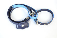 Load image into Gallery viewer, Strapets matching leather navy dog collar, leash and Airtag holder.