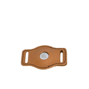 Camel with black stitching leather Airtag holder for dog collar